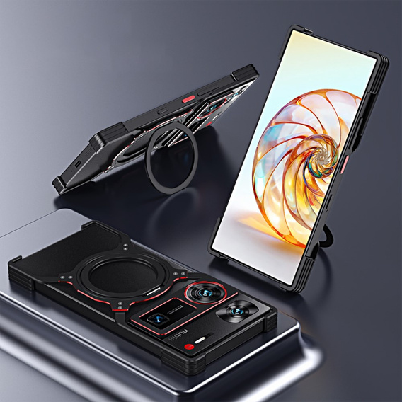 Puzdro pre ZTE nubia Z60 Ultra, Kickstand Bumper, s krytom objektívu, pre MagSafe, čierna / červená