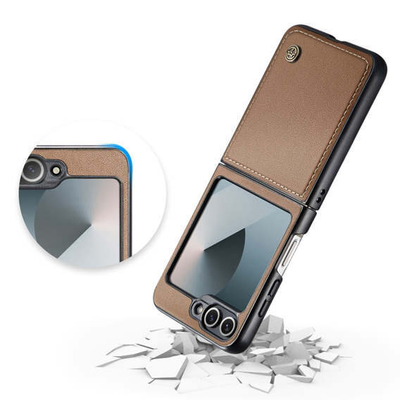 Puzdro pre Samsung Galaxy Z Flip7 FE / Z Flip6, CASEME Litchi Leather, hnedé