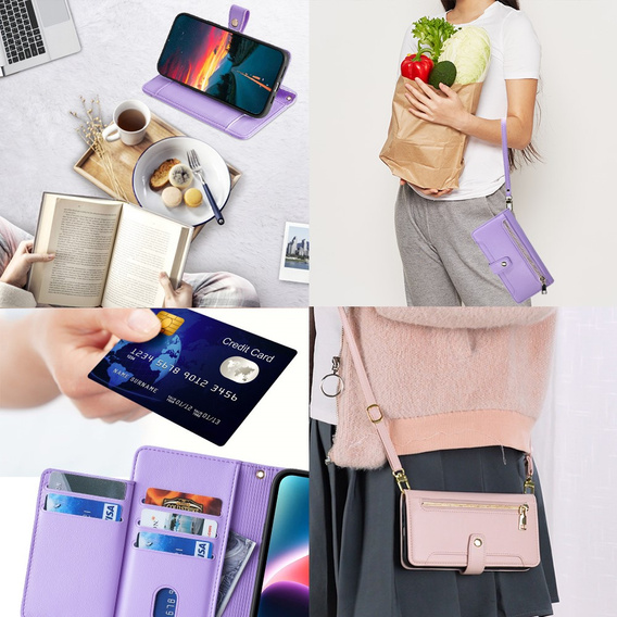 Klapkové puzdro pre Infinix Note 40 Pro, Wallet Zipper Pocket, fialové