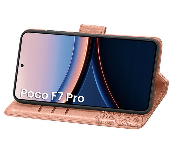 Klapkové puzdro pre Xiaomi Poco F7 Pro, Butterfly, ružové rose gold