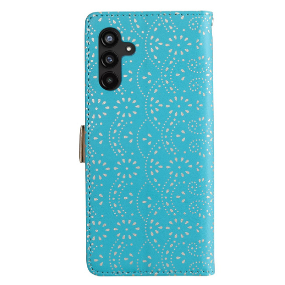 Klapkové puzdro pre Samsung Galaxy A54 5G, Wallet Pocket Zipper Lace, modré