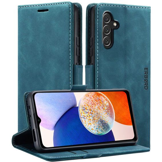 Puzdro pre Samsung Galaxy A14 4G/5G, ERBORD Vintage, peňaženka s chlopňou, modré