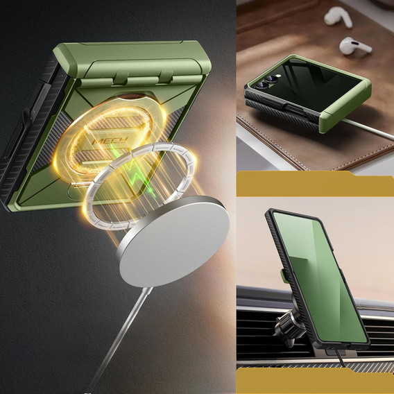 Puzdro Tongate MECH s MagSafe pre Samsung Galaxy Z Flip7 FE / Z Flip6, zelené