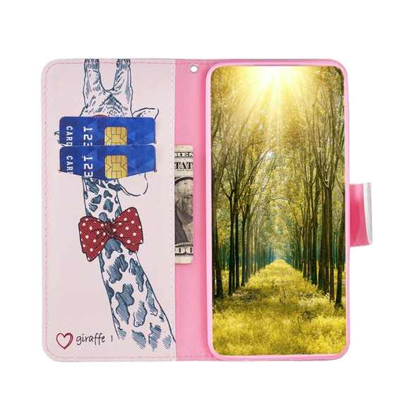 Klapkové puzdro pre Xiaomi Redmi 13C / Poco C65, Wallet, giraffe, ružové