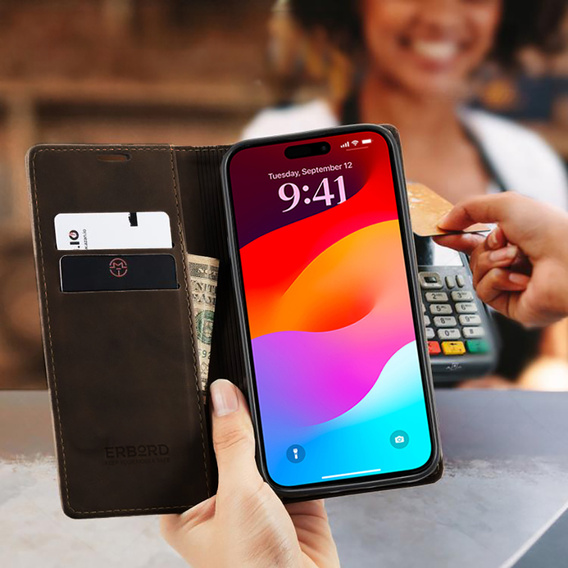 ERBORD Vintage peňaženkové puzdro s chlopňou pre iPhone 17 Pro Max