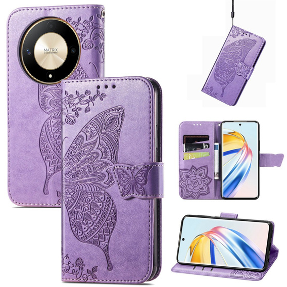 Klapkové puzdro pre Honor Magic 6 Lite 5G, Butterfly, fialové