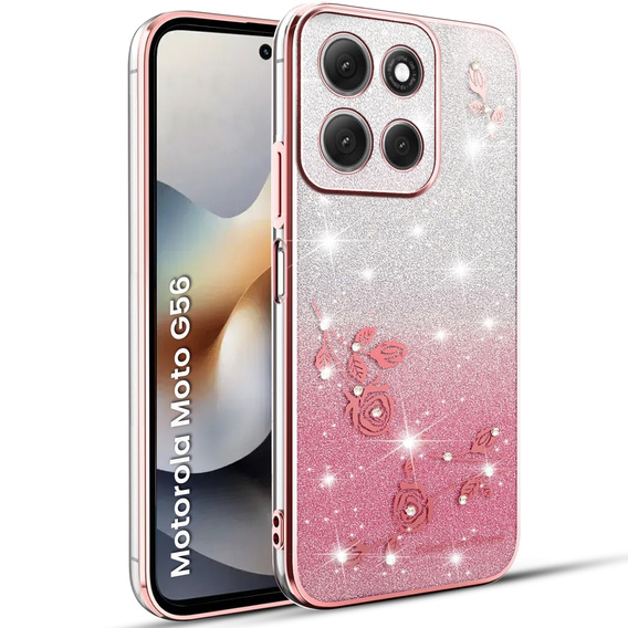 Puzdro pre Motorola Moto G56 5G, Glitter Flower, ružové rose gold
