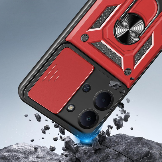Pancierované puzdro pre Xiaomi Redmi 15C 4G/LTE, s ochranou fotoaparátu, so stojanom, červené