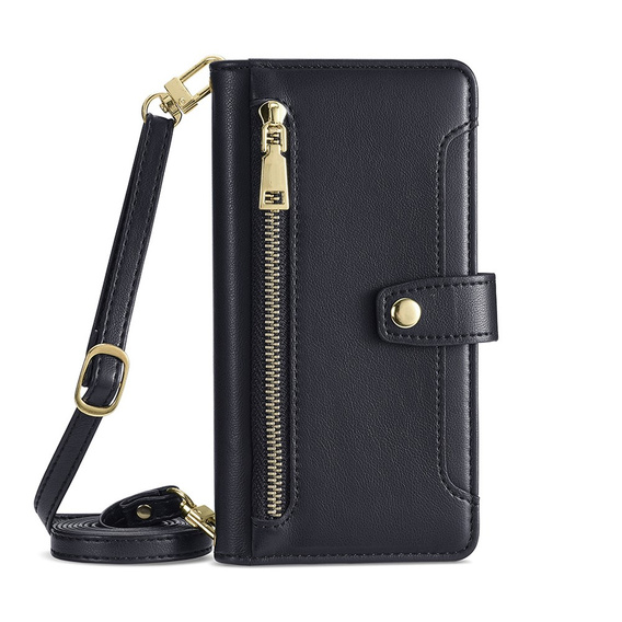 Klapkové puzdro pre iPhone 15 Pro, Wallet Zipper Pocket, čierne