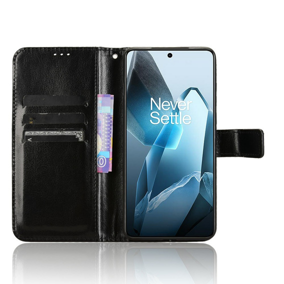 Klapkové puzdro pre OnePlus 13, Crazy Horse Wallet, čierne