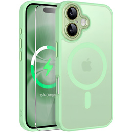 Puzdro pre iPhone 16 Plus, pre MagSafe, ERBORD Matt Case, svetlozelené + sklo na displej