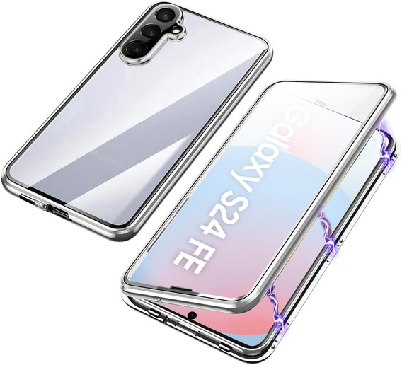 Puzdro pre Samsung Galaxy S24 FE, Magnetic Dual Glass, strieborné