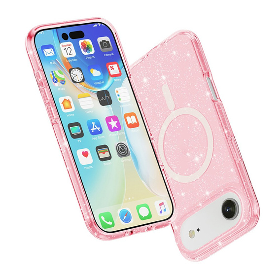 Puzdro pre iPhone Air, pre MagSafe, trblietavé, priesvitné ružové