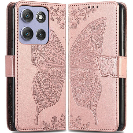 Klapkové puzdro pre Motorola Moto G86 Power 5G, Butterfly, ružové rose gold