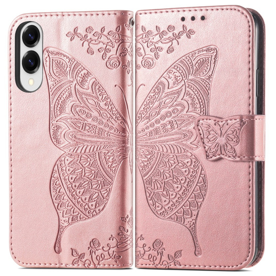 Klapkové puzdro pre Samsung Galaxy S25 Edge, Butterfly, ružové rose gold