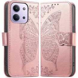 Klapkové puzdro pre Xiaomi Redmi 15C 4G/LTE, Butterfly, ružové rose gold