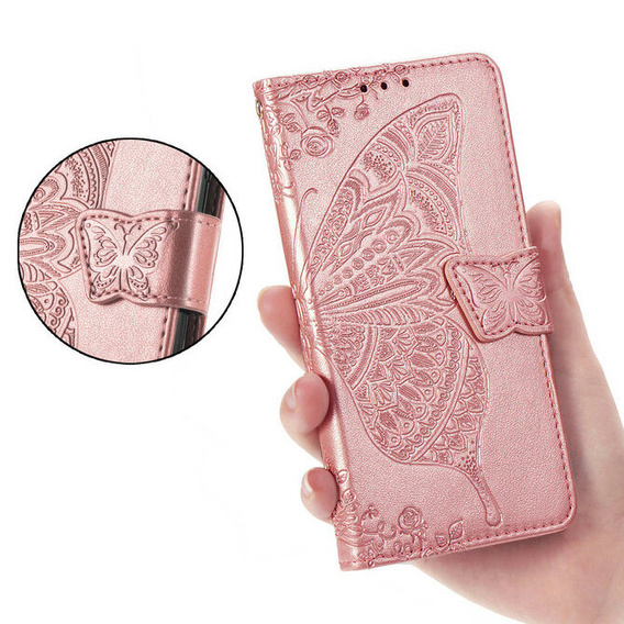 Klapkové puzdro pre Xiaomi Poco F6, Butterfly, ružové rose gold