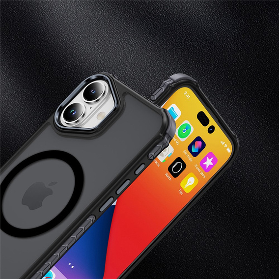 Matné puzdro pre iPhone 17, pancierované, pre MagSafe, dymové s čiernymi stranami