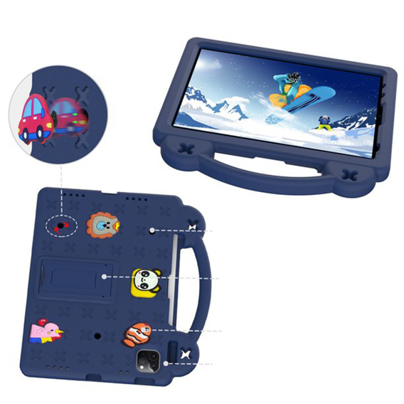 Detské puzdro pre iPad Air 10.9" 2022/2020 (5/4 gen.) / Pro 11" 2022/2021/2020 (4/3/2 gen.), Cute Patterns, so stojanom, tmavomodré