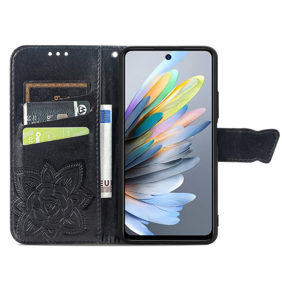 Klapkové puzdro pre Motorola Moto G15 / Motorola Moto G15 Power, Butterfly, čierne