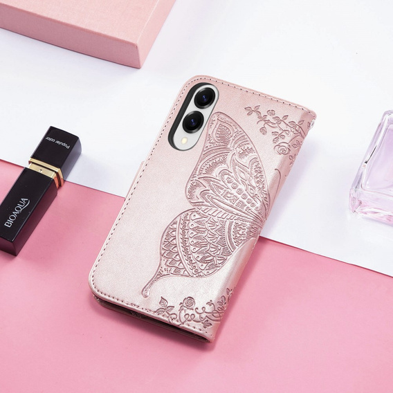 Klapkové puzdro pre Samsung Galaxy S25 Edge, Butterfly, ružové rose gold