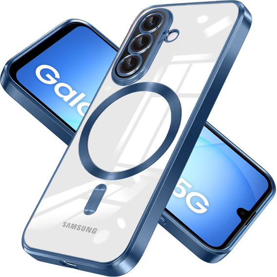 Puzdro pre Samsung Galaxy A17 5G, Electro MagSafe, priehľadné s tmavomodrými stranami