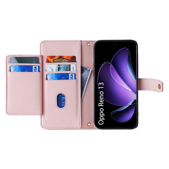 Klapkové puzdro pre Oppo Reno 13, Wallet Zipper Pocket, ružové