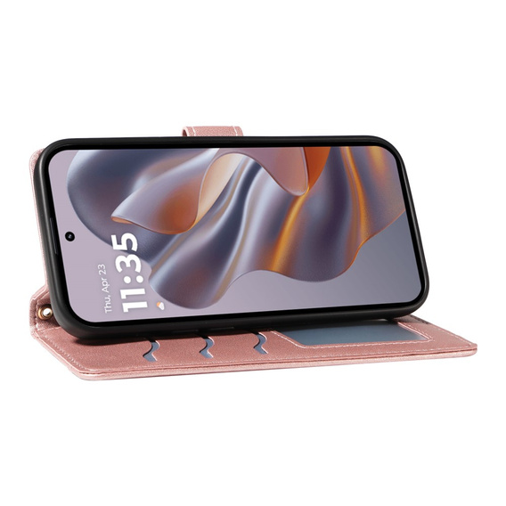 Puzdro s chlopňou pre Motorola Edge 50 Neo / Motorola ThinkPhone 25, Rhombus Crossbody Leather, ružové rose gold