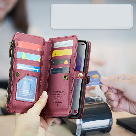 Puzdro CASEME pre Samsung Galaxy A55 5G, RFID Leather Wallet, s popruhom cez rameno, červené