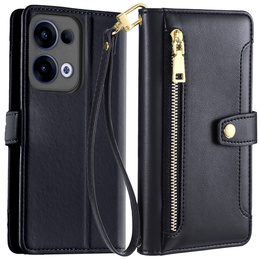 Klapkové puzdro pre Oppo Reno 13, Wallet Zipper Pocket, čierne