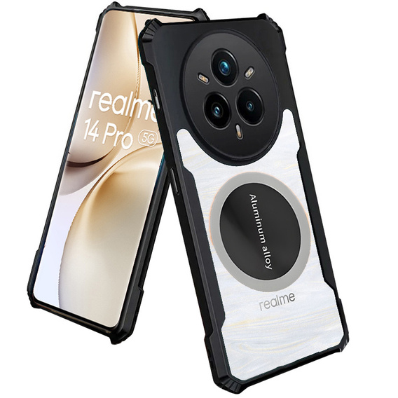 Puzdro pre Realme 14 Pro 5G, s magnetickým štítkom, transparentné / čierne