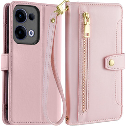Klapkové puzdro pre Oppo Reno 13, Wallet Zipper Pocket, ružové