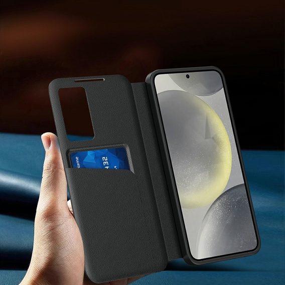 Flipové puzdro pre Samsung Galaxy S25 Edge, Smart View Wallet, čierne