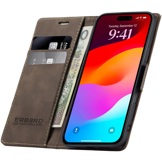 ERBORD Vintage peňaženkové puzdro s chlopňou pre iPhone 17 Pro Max