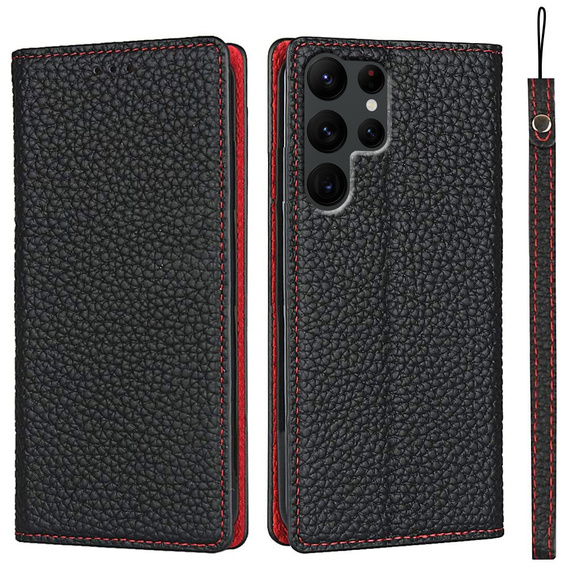 Kožené puzdro pre Samsung Galaxy S22 Ultra, ERBORD Grain Leather, čierne