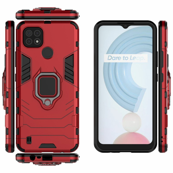 Obal na mobil pre Realme C21, Kickstand Ring, červené