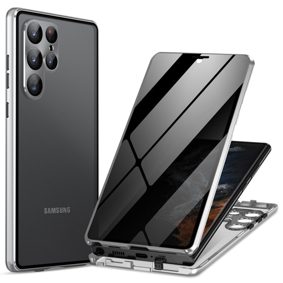 Puzdro pre Samsung Galaxy S24 Ultra, Privacy Dual Glass, strieborné