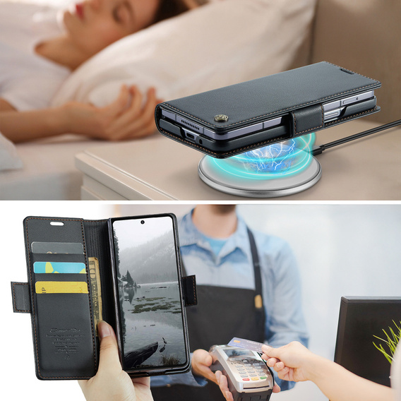 CASEME Litchi Wallet flipové puzdro pre Samsung Galaxy Z Fold7 5G