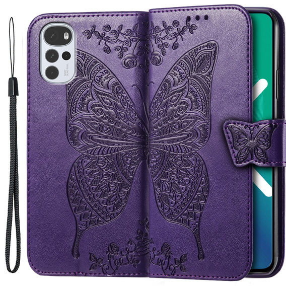 Klapkové puzdro pre Motorola Moto G22, Butterfly, fialové