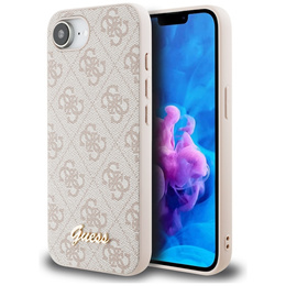 GUESS Obal na mobil pre iPhone 16E, 4G Metal Gold Logo, ružové