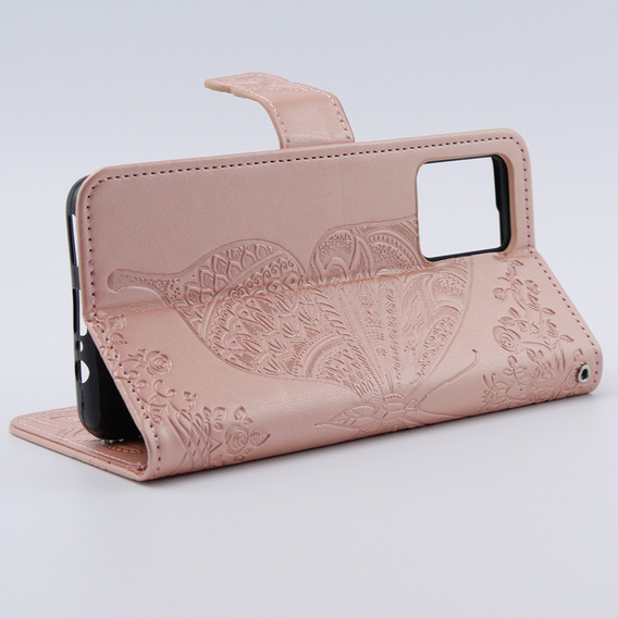 Klapkové puzdro pre Motorola Moto G54 5G, Butterfly, ružové rose gold
