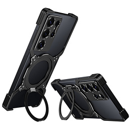 Puzdro pre Samsung Galaxy S25 Ultra, Kickstand Bumper, s krytom objektívu, pre MagSafe, čierna / strieborná