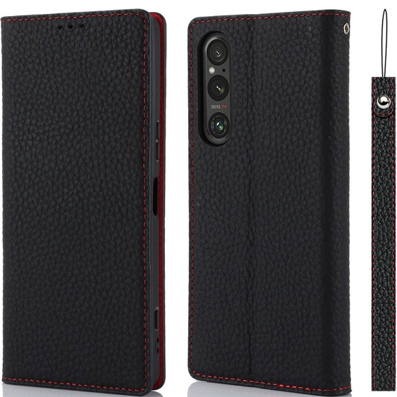 Klapkové puzdro pre Sony Xperia 1 V, Litchi Skin Grain, čierne
