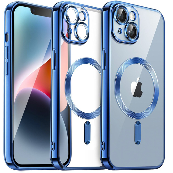 Puzdro pre iPhone 14, Electro MagSafe, modré + sklo na displej