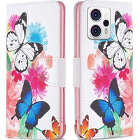 Klapkové puzdro pre Motorola Moto G53 5G / G23 / G13, Wallet, butterfly, biele