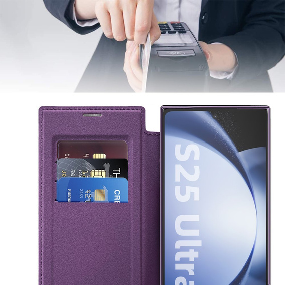 Klapkové puzdro pre Samsung Galaxy S25 Ultra, RFID Wallet MagSafe CamShield, fialové