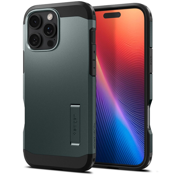 Puzdro Spigen pre iPhone 16 Pro, Tough Armor Mag MagSafe, zelený + tvrdené sklo 9H