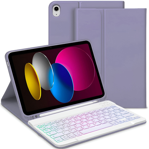 Puzdro s podsvietenou bluetooth klávesnicou pre iPad 10.9 2022 (10 gen.), fialové