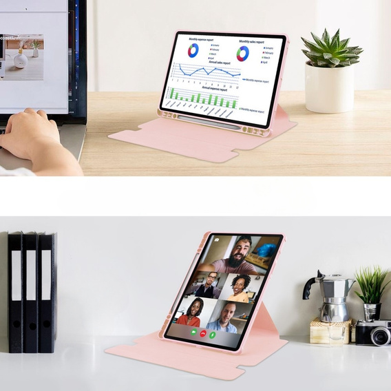 Puzdro s klávesnicou pre Samsung Galaxy Tab S9, Rotary 360° Leather, ružové rose gold
