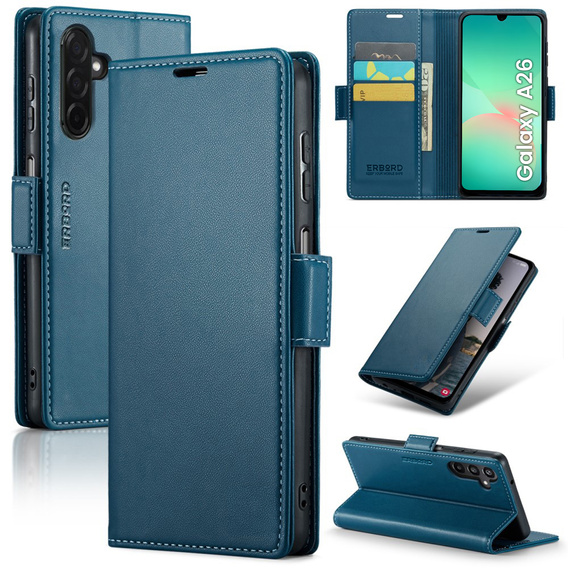 Puzdro pre Samsung Galaxy A26, ERBORD Glossy Litchi, flipová peňaženka, modré